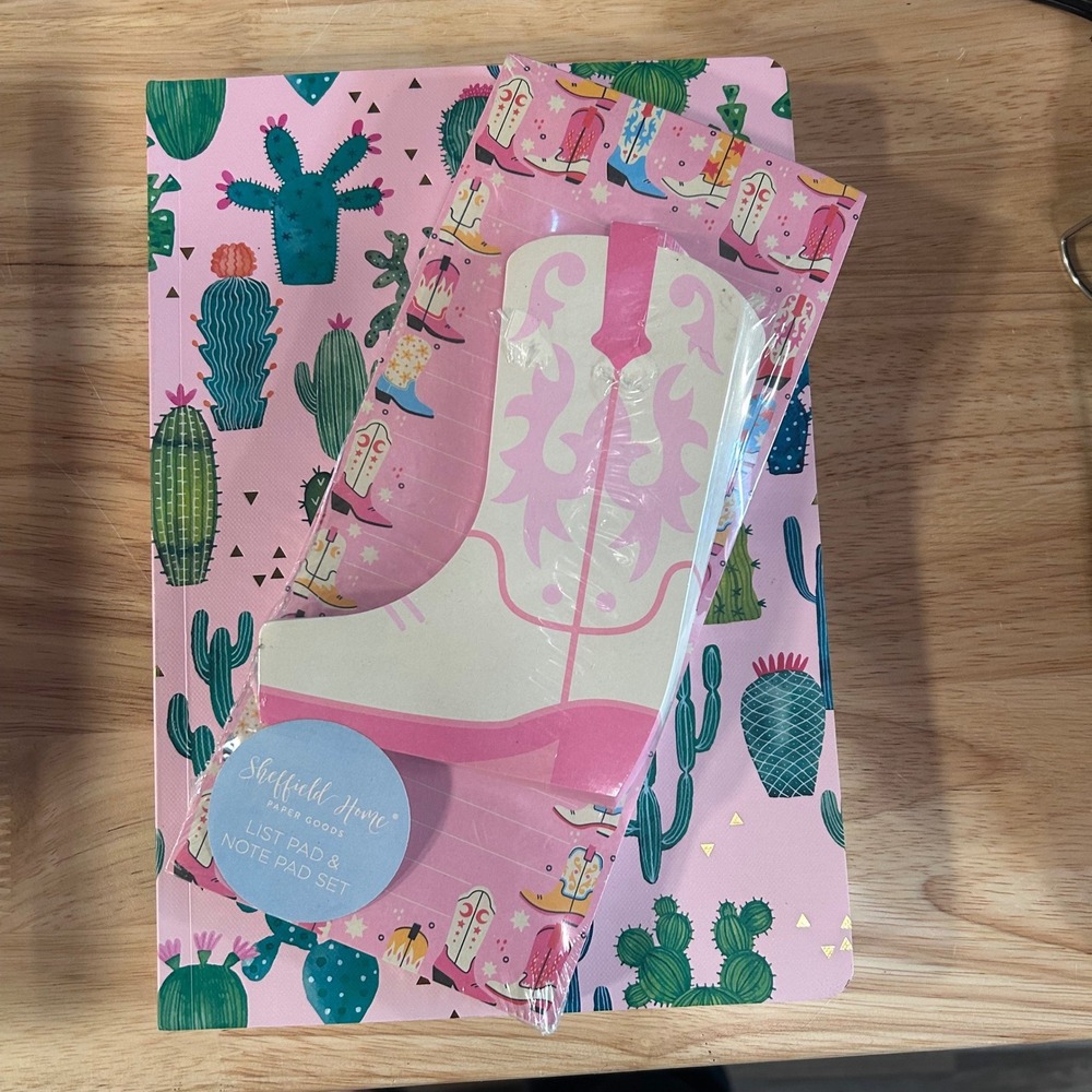 Sheffield Home Pink Cactus Notebook & Cowboy Boot List‎ Pad Notepad Set